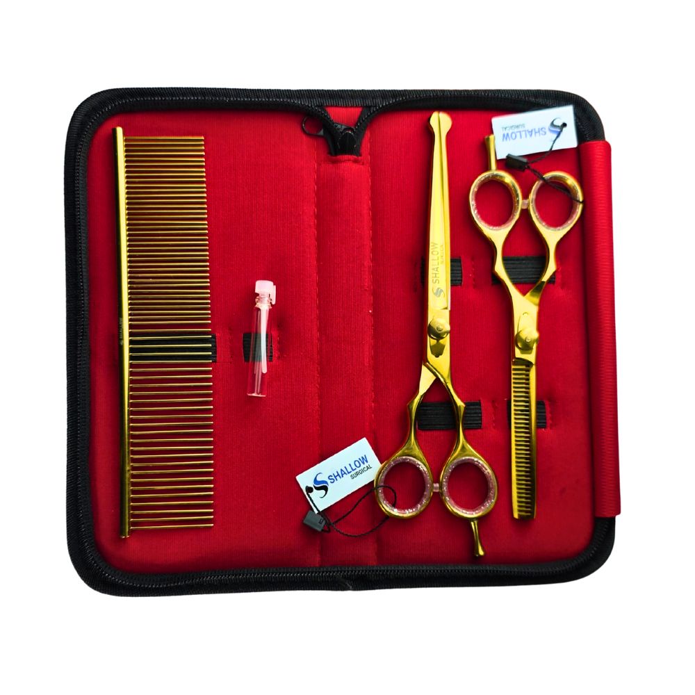 Kit de Peluquería Canina de Lujo – Set de 4 Piezas Oro con Puntas de Seguridad