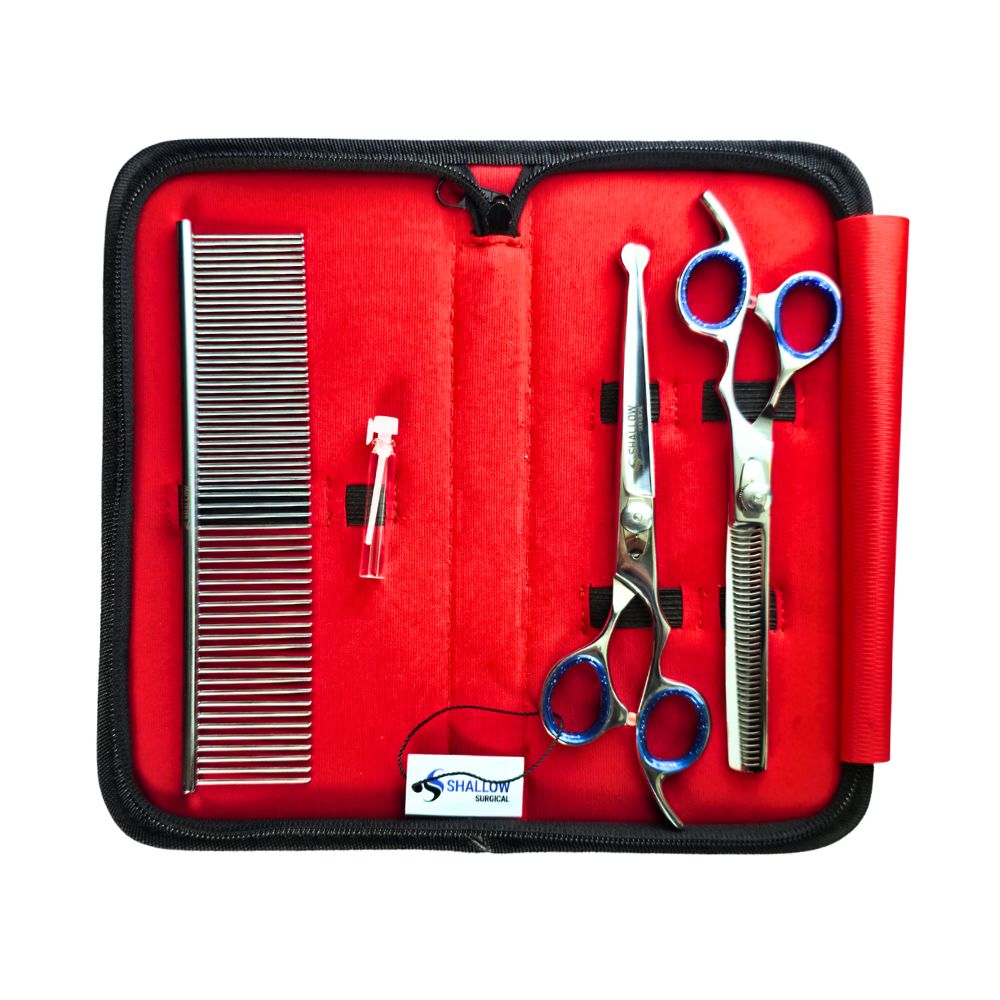 Kit de Peluquería Canina “Blue Safety” – Set de 3 Piezas con Puntas Redondeadas