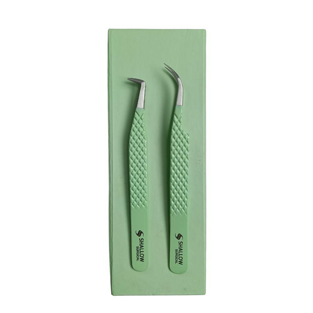 Dúo de Pinzas Profesionales para Extensión de Pestañas - Edición Mint Diamond - Image 2