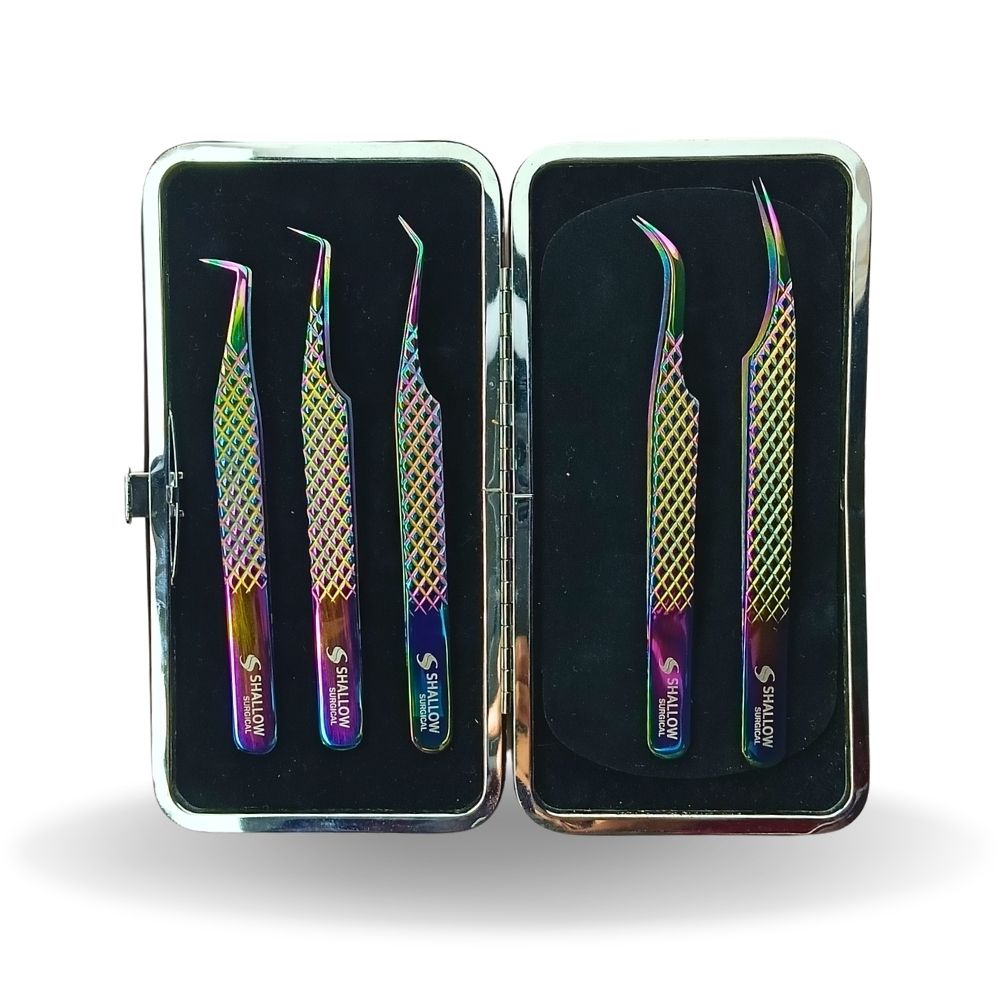 Set de 5 Pinzas de Fibra “Multicolor Aurora” con Estuche Magnético