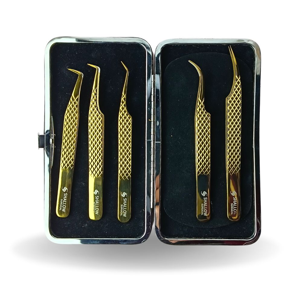 Set de 5 Pinzas de Fibra de Lujo – Edición Oro 24K Style