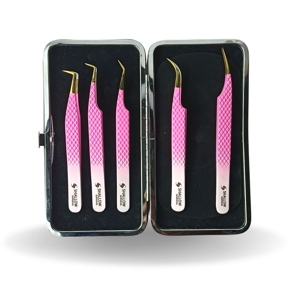 Set de 5 Pinzas con Punta de Fibra para Extensiones de Pestañas - Edición Rosa Diamante - Image 2