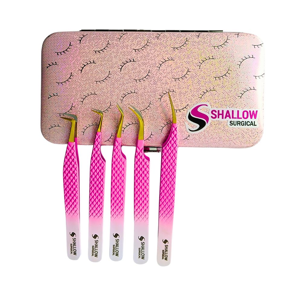 Set de 5 Pinzas con Punta de Fibra para Extensiones de Pestañas - Edición Rosa Diamante - Image 3