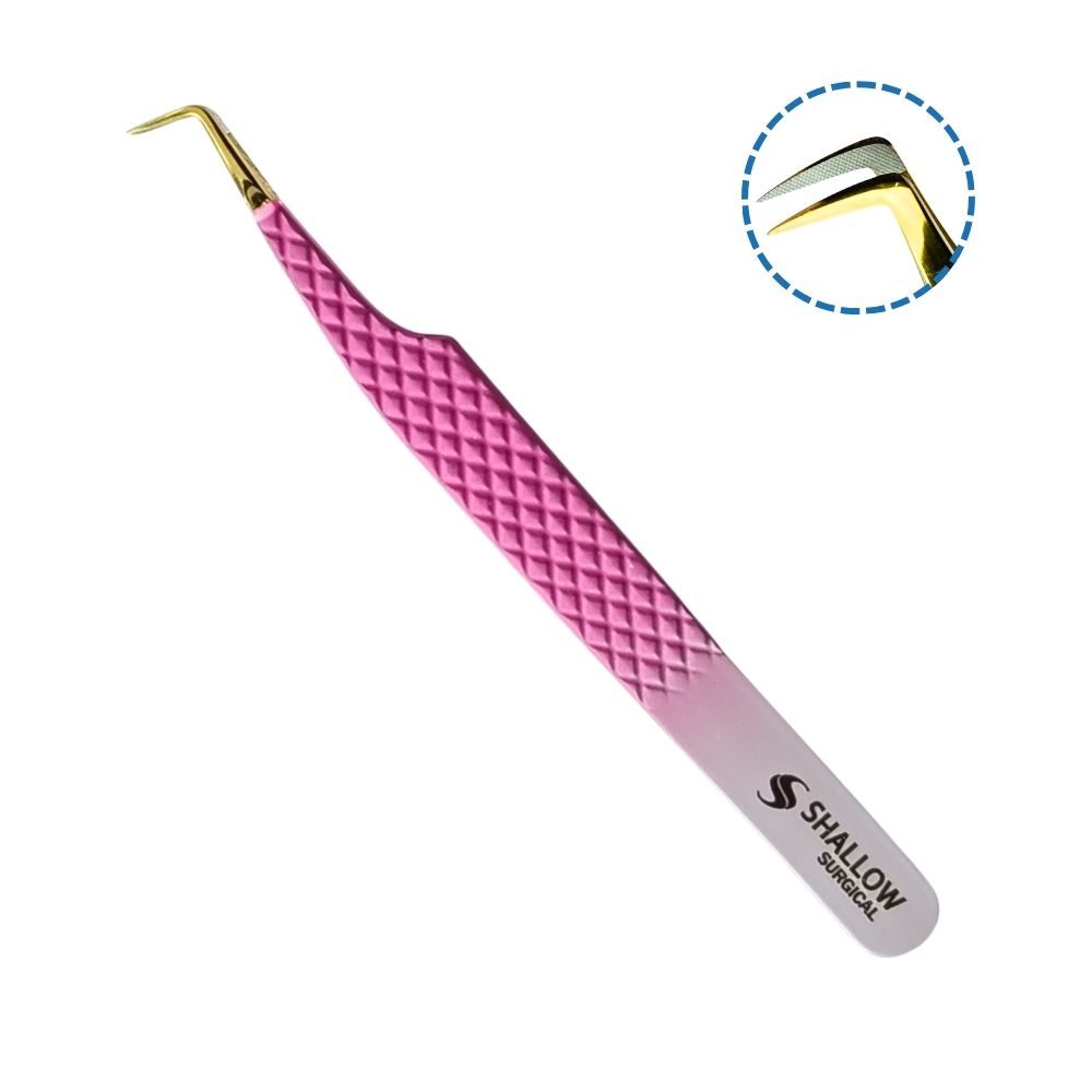 Set de 5 Pinzas con Punta de Fibra para Extensiones de Pestañas – Edición Rosa Diamante