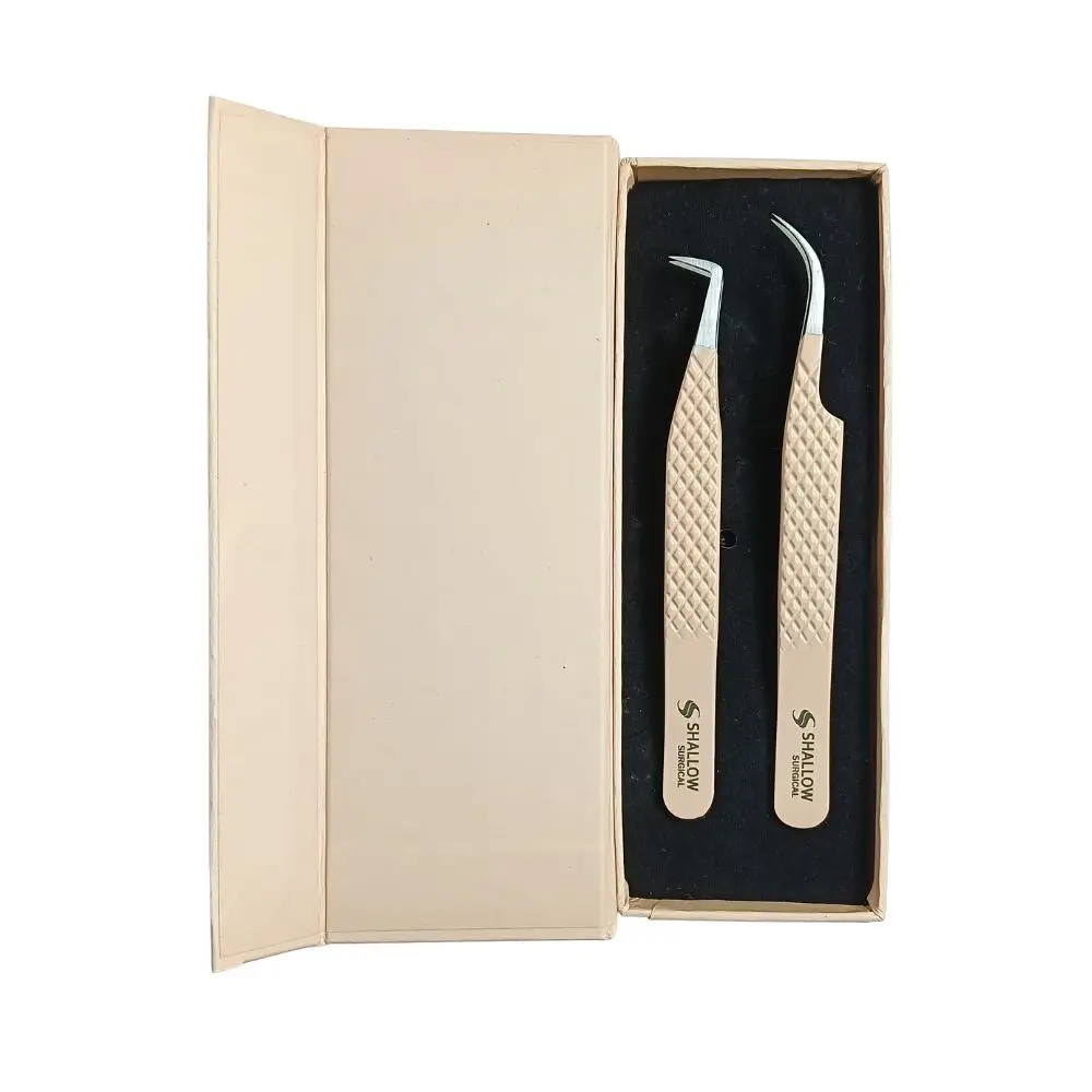 Set Dúo de Pinzas “Cream Diamond” – Máxima Precisión y Elegancia