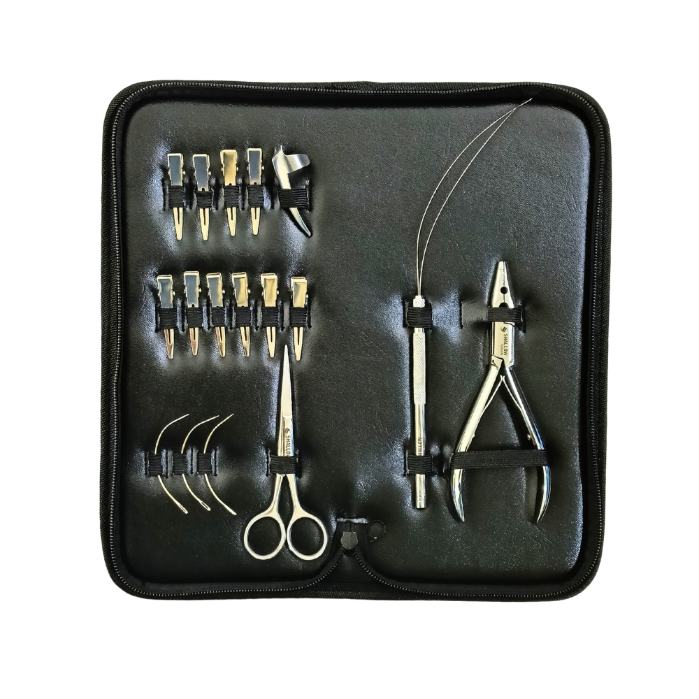 Kit Profesional de 17 Piezas para Extensiones de Cabello – Classic Silver Edition Shallow Surgical