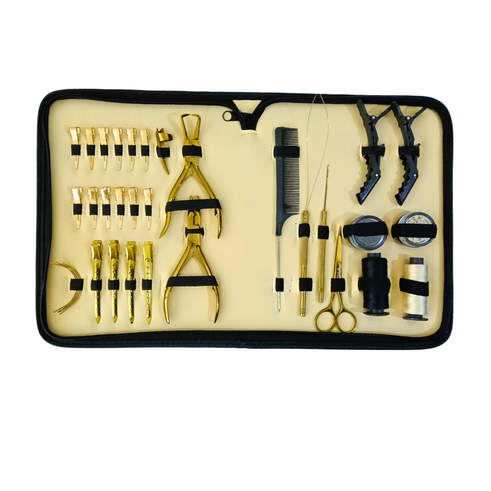 Máster Kit Profesional de 33 Piezas para Extensiones de Cabello – Gold Edition Shallow Surgical