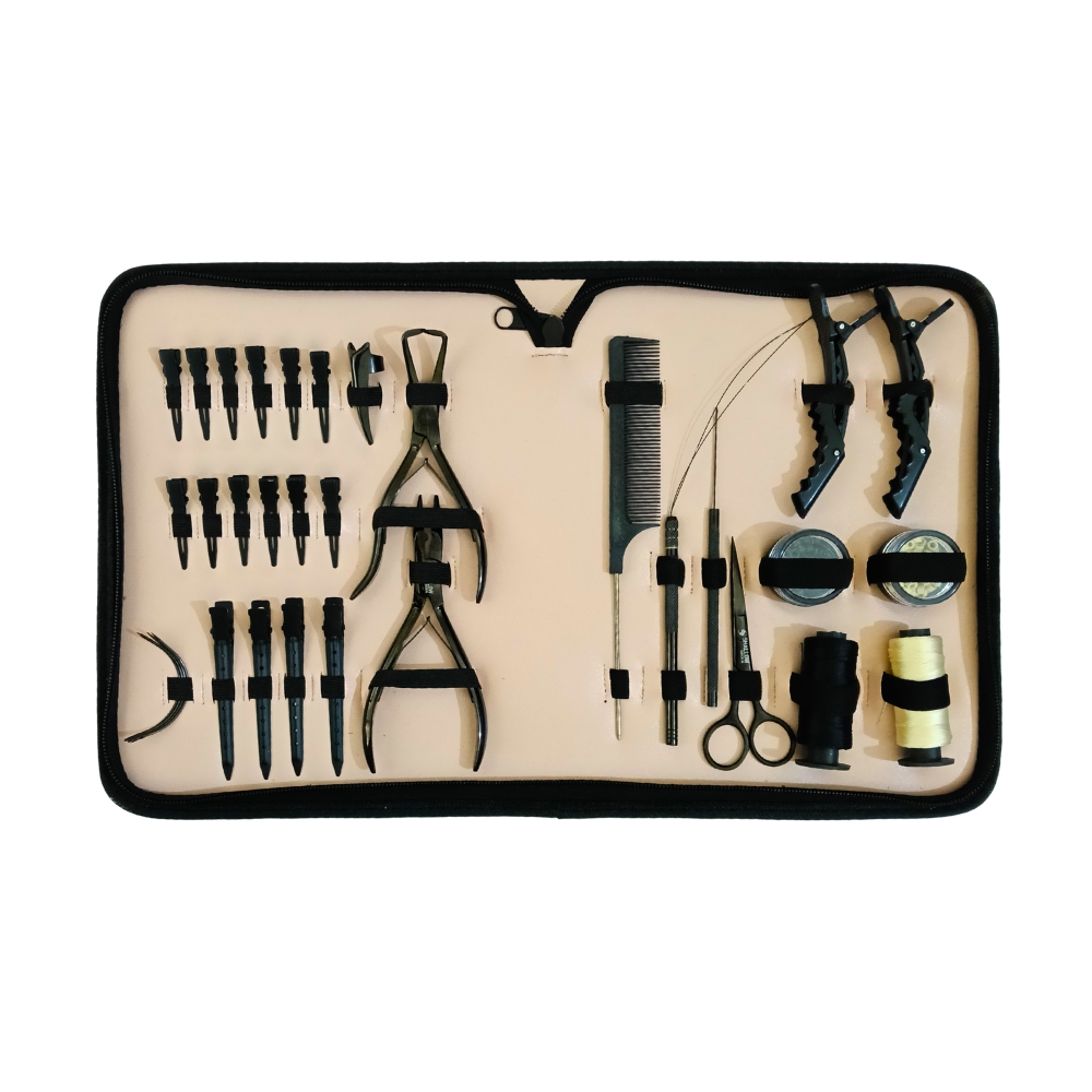Máster Kit Profesional de 33 Piezas para Extensiones de Cabello – Black Edition Shallow Surgical (Con Cuentas y Accesorios)