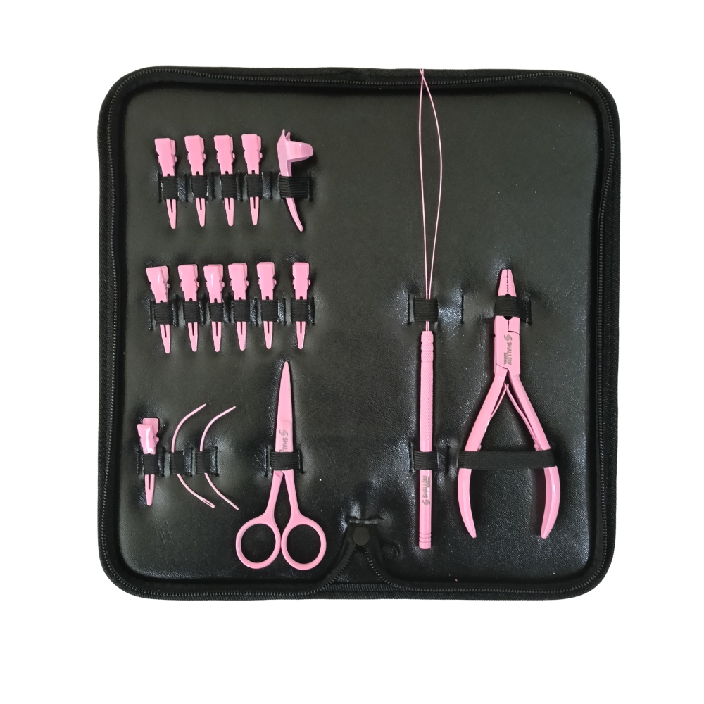Kit Profesional de 17 Piezas para Extensiones de Cabello – Edición Rosa Shallow Surgical